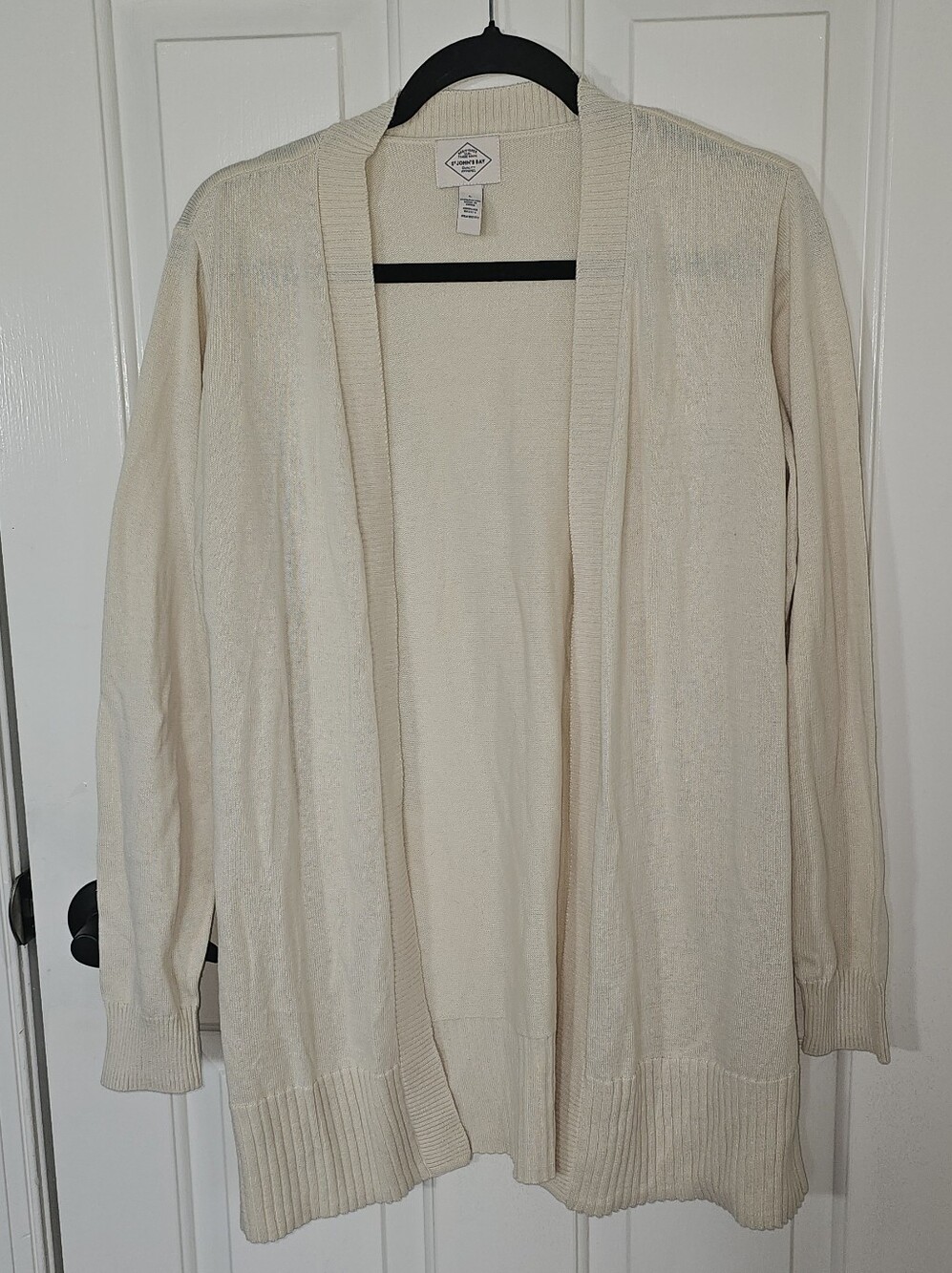NWT Ivory Long Open Front Cardigan Lightweight Knit Fall Sweater L